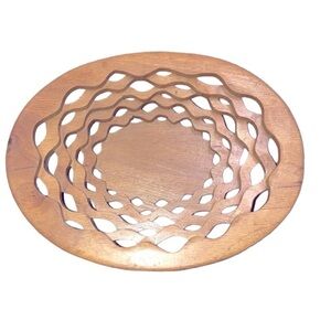 Handmade wood scroll carved small decorative bowl
